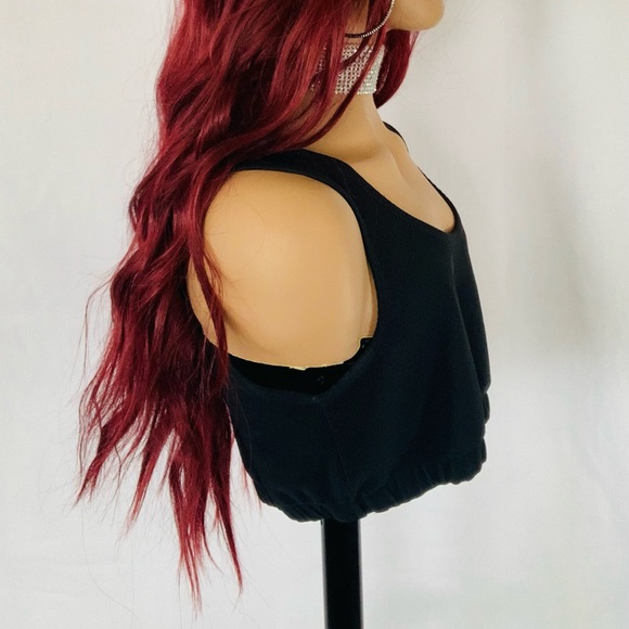 22” Ombre Burgundy “Put On & Go” Premium Synthetic Fiber Wig - Picture 5 of 13